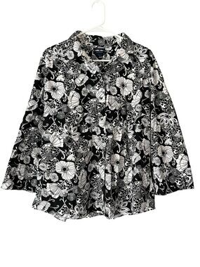 Westbound XL Black and White Floral Button-Front Shirt Size XL Wrinkle Free